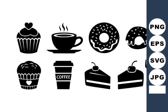 Black Dessert Silhouette Icons Set: Crafts Graphics for Brands