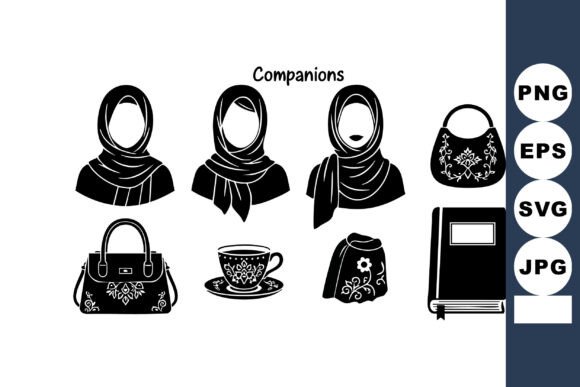Black Silhouette Vector of Hijab Women Graphics & Illustrations