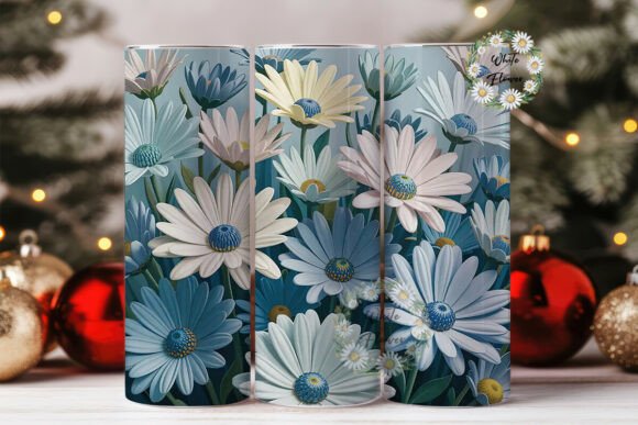 Blue White Daisy Floral 20oz Tumbler