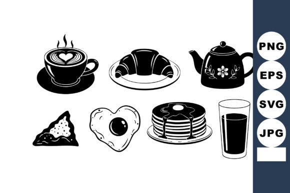 Breakfast Food Coffee Silhouette Graphics for Illustrations in Editorial Design