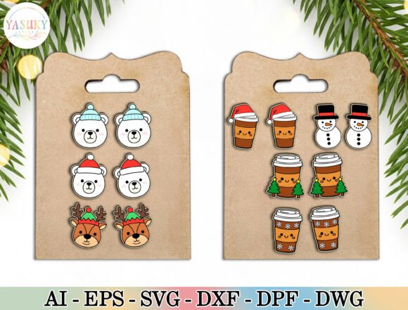 Cute Christmas Earrings SVG Set: Laser Cutting for Winter Amp