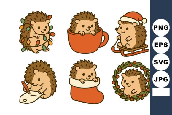 Cute Hedgehog Christmas Holiday Vector: Graphics & Illustrations