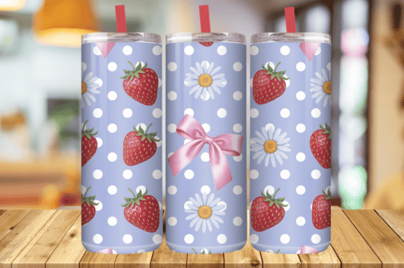 Cute Strawberry Coquette Bow Daisy Graphics Tumbler Wraps