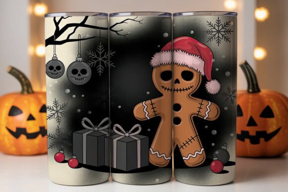 Gothic Gingerbread Skull Christmas Graphics for Tumbler Wraps