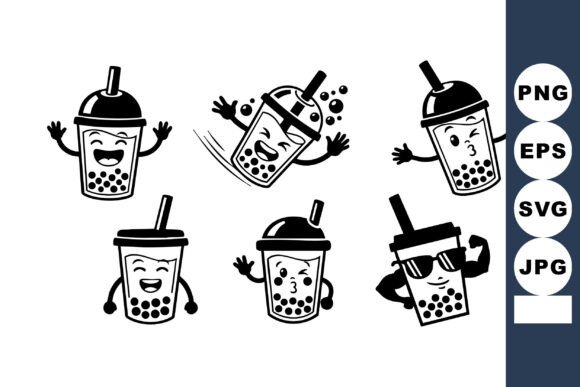 Happy Boba Tea Cups Vector: A Graphics Asset for Crafts & Branding