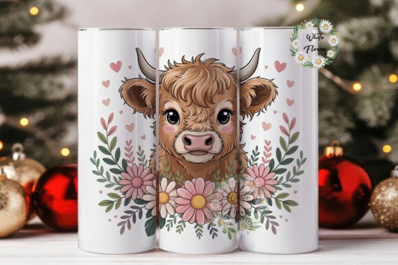 Highland Cow with Flowers Tumbler Wrap: Graphics for Local Branding