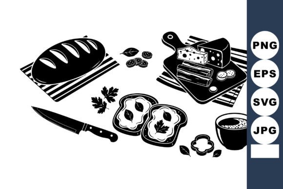 Monochrome Breakfast Silhouette Set: Graphics for Crafts