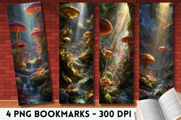 Mushroom Fairy Garden Stream Bookmark: Graphics & Tumbler Wraps