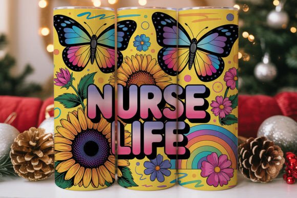 Nurse Life Floral Butterfly Skinny PNG: Graphics for Tumbler Wraps
