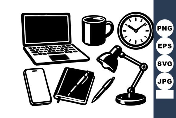 Office Workspace Essentials with Laptop: Graphics Review