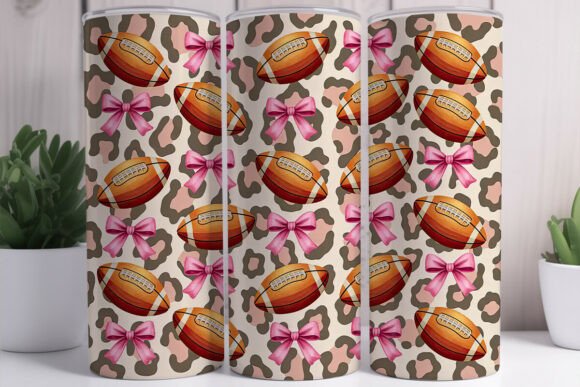Pink Bow Football Leopard 20oz Skinny Graphics for Tumbler Wraps