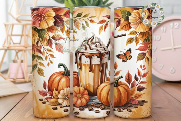 Pumpkin Spice Floral Skinny Graphics for Tumbler Wraps